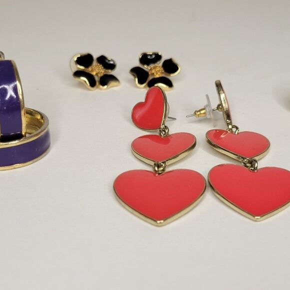 Vintage Gold Tone Enamel Earrings Lot - Picture 2 of 9